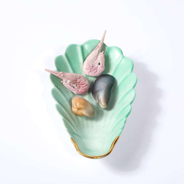 Aesthetic Movement Shrimp & Shell Hand-Painted Ceramic Dish Signed Limoges For Sale In New York - Image 6 of 12