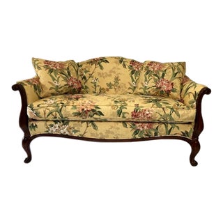 Floral Damask Camelback Loveseat by Hickory Chair For Sale