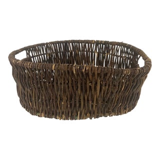 Vintage Oval Wicker Basket With Handles For Sale