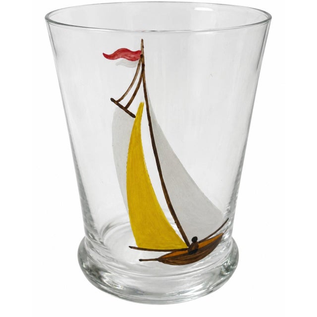 Vintage Set 6 Hand Painted Sailboat Shot Glasses Nautical Barware For Sale - Image 4 of 8