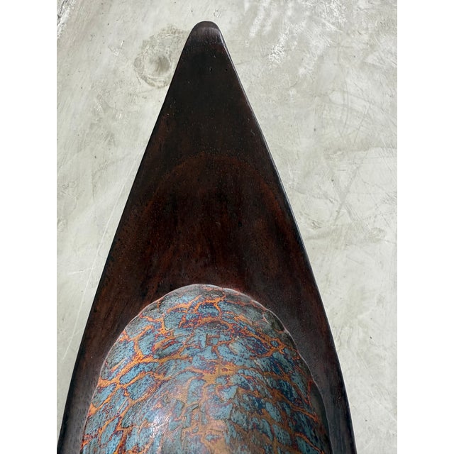 2020s Oversized Hand-Carved Mango Wood Vessel — 95 Cm, Dark Mahogany Finish For Sale - Image 5 of 8