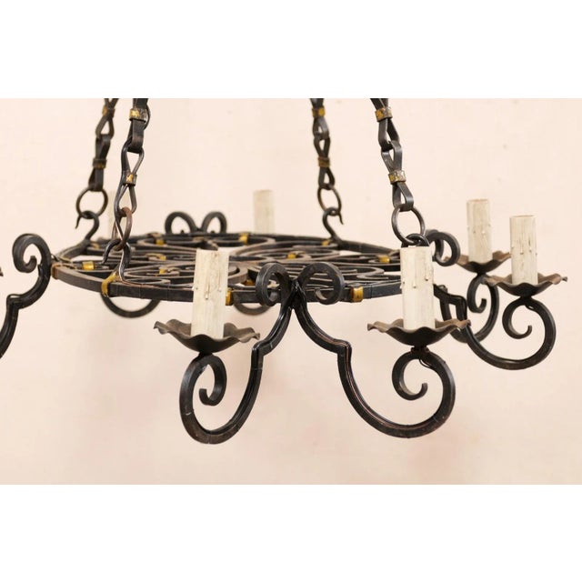 Mid 20th Century French Black Iron With Gold Oval Chandelier For Sale - Image 10 of 12
