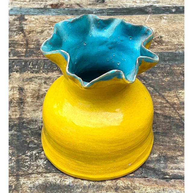 Vintage Hand Crafted Studio Pottery Ruffle Vase For Sale - Image 12 of 12