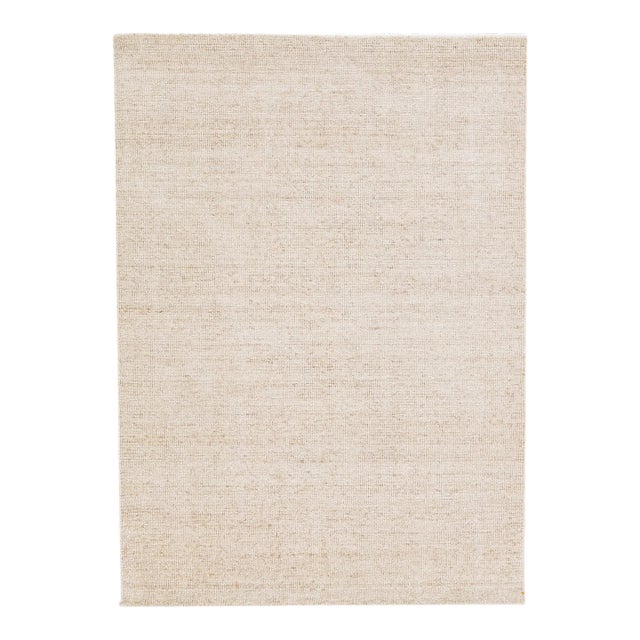 2010s Handmade Modern Beige Groove Collection Wool Rug 4 X 6 For Sale