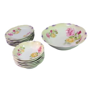 Vintage Silesia Floral Romantic Roses 13 Piece Fruit Berry Dessert Plates Set