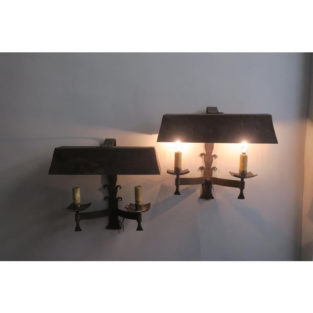 Mid-Century Modern Brutalist Patinated Iron Wall Lights, 1960s, Set of 2 For Sale - Image 9 of 10