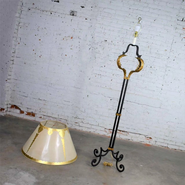 Gold Late 20th Century Monumental Neoclassical Style Iron Floor Lamp With Acanthus Leaf Design & Parchment Shade For Sale - Image 8 of 13