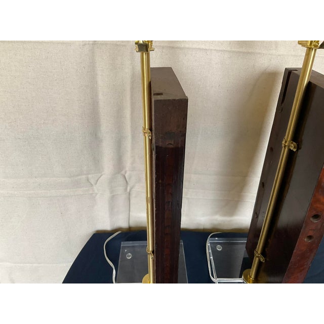 Pair Antique Marquetry Architectural Fragment Lamps W/Lucite Bases For Sale - Image 9 of 12