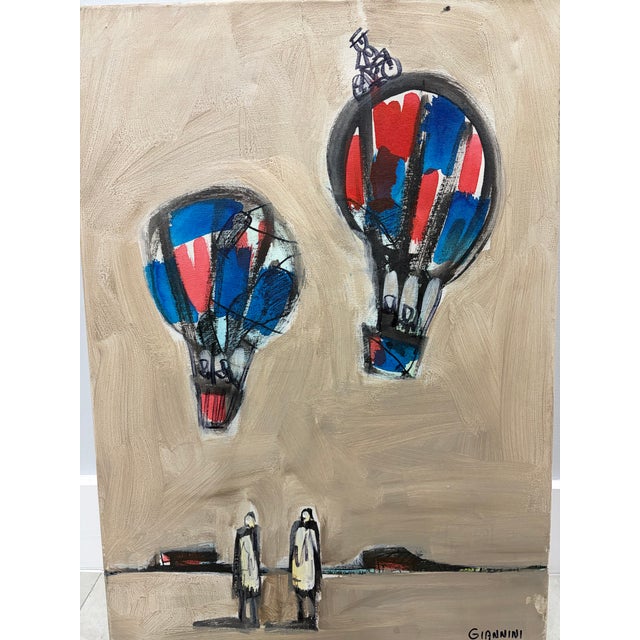 Mid-Century Modern 1960s Mid-Century Modern Whimsical Hot Air Balloons Original Canvas Painting by Giannini For Sale - Image 3 of 4