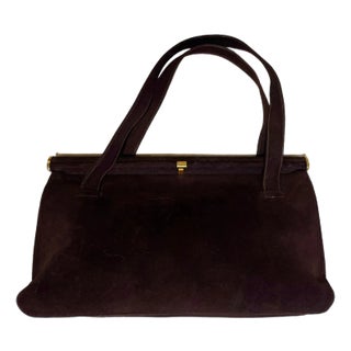 1960s Koret Dark Chocolate Calfskin Suede Top Handle Purse For Sale