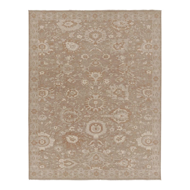 Rug & Kilim’s Oushak-Inspired Rug in Beige and Cream Floral Patterns For Sale