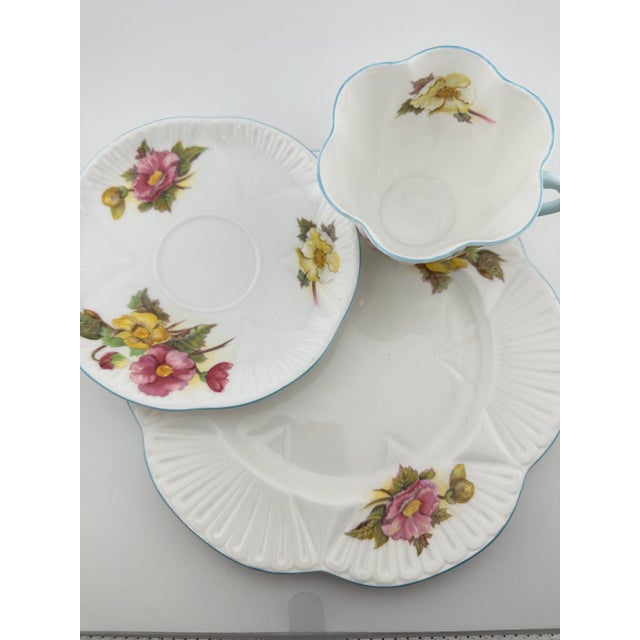 Shelley Begonia Trio Dainty Shape, Vintage English Bone China 3 Piece Tea Set For Sale - Image 9 of 9