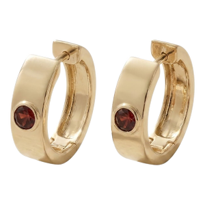 Garnet Flush Set Huggie Hoop Earrings - Dainty Minimalist Hoops - A Pair