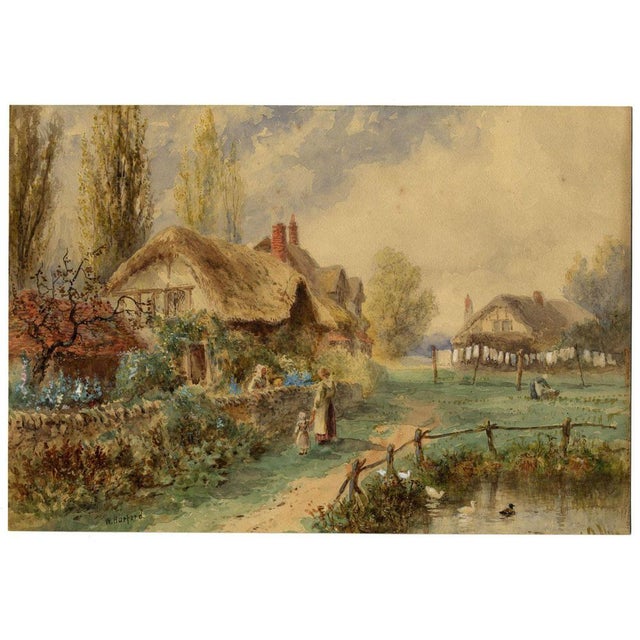 An original early 20th-century watercolour painting, William Henry Harford, Thatched Cottage Scene.A delightful...
