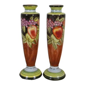 Vintage Pair of Porcelain Fruit Pomegranate Grapes Candle Holders