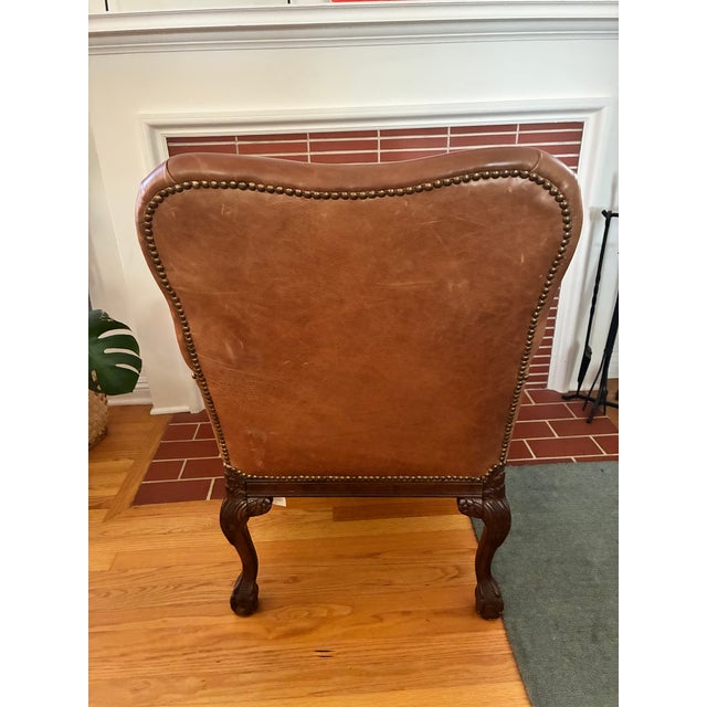 Queen Anne Traditional Leather Handcrafted Chair For Sale - Image 3 of 6