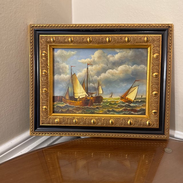 Traditional “Warm Waters” Vintage Sailboat Seascape Oil Painting For Sale - Image 3 of 11