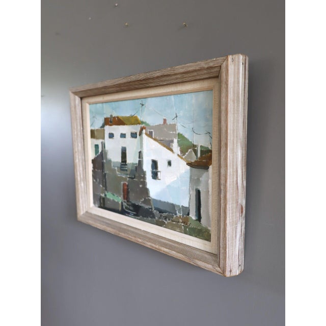 Mid 20th Century 1958 Mid-Century Modern 'Sunlit Facades' Vintage Original Street Scene Oil Painting, Framed For Sale - Image 5 of 11