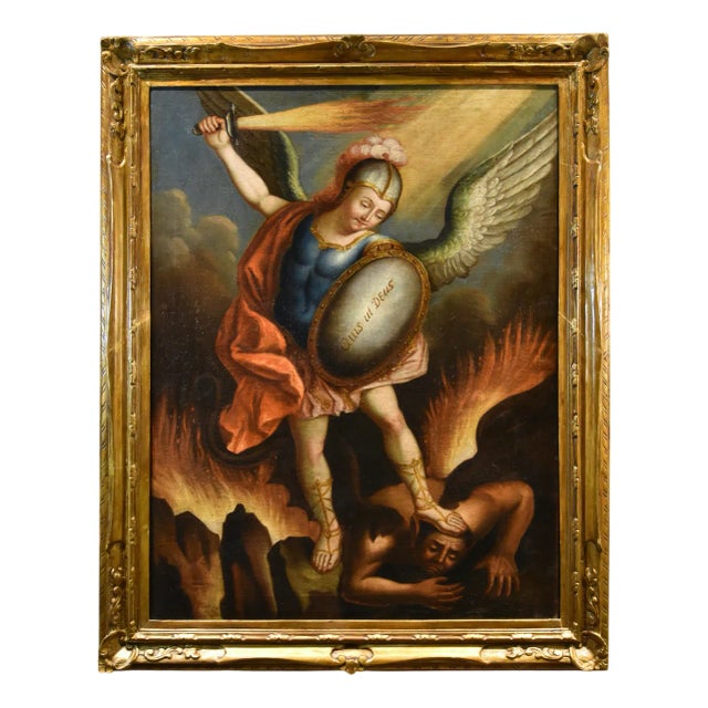 Juan Pedro López, Saint Michael the Archangel, 1760, Oil on Canvas, Framed For Sale