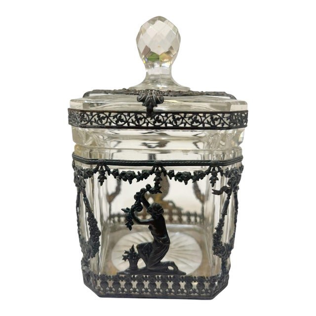 French Empire Style Crystal Vanity Jar or Casket Box For Sale