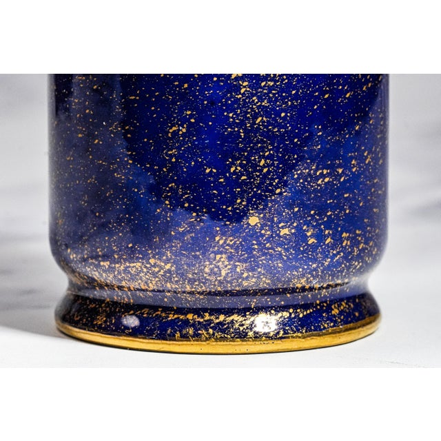 1950s Beautiful Hand Painted Le Tallec Vintage French Porcelain Blue and Gold Jar Box Home Decor For Sale - Image 12 of 14