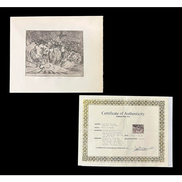 Francisco De Goya Unframed Etching Print Murio La Verdad With Coa For Sale - Image 4 of 6