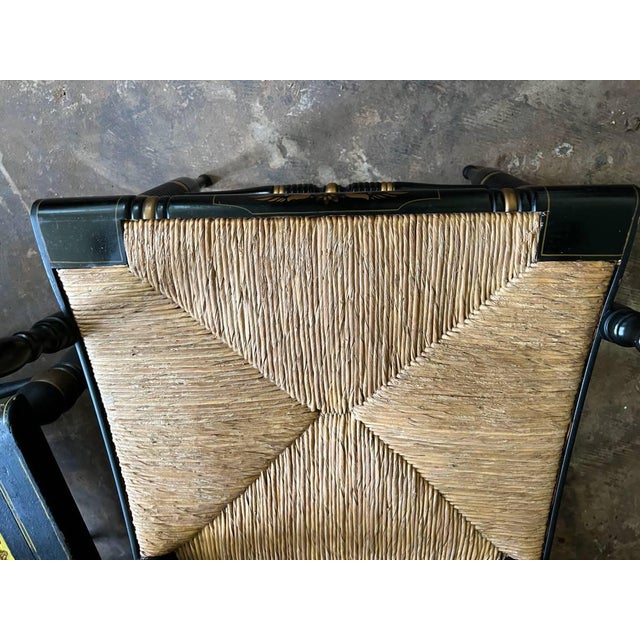 Pair of Vintage L. Hitchcock Late Federal Style Grain-Painted & Gilt-Stenciled "Fancy" Rush Seat Armchairs For Sale - Image 9 of 17