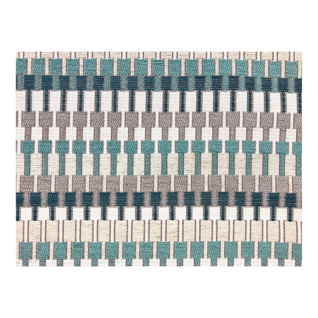 Villa Nova Shiko V3223/02 Tea Teal Aqua Blue Taupe Beige Off White Geometric Water & Stain Resistant Upholstery Fabric For Sale
