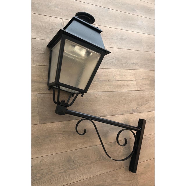 1950s Pair of Substantial Exterior Iron Lanterns on Brackets For Sale - Image 9 of 12