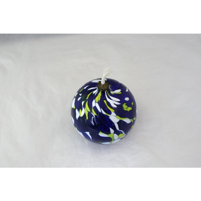 Blue Vintage 80s Jozefina Krosno Hand Blown Glass Oil Lamp Confetti Swirl Pattern For Sale - Image 8 of 10