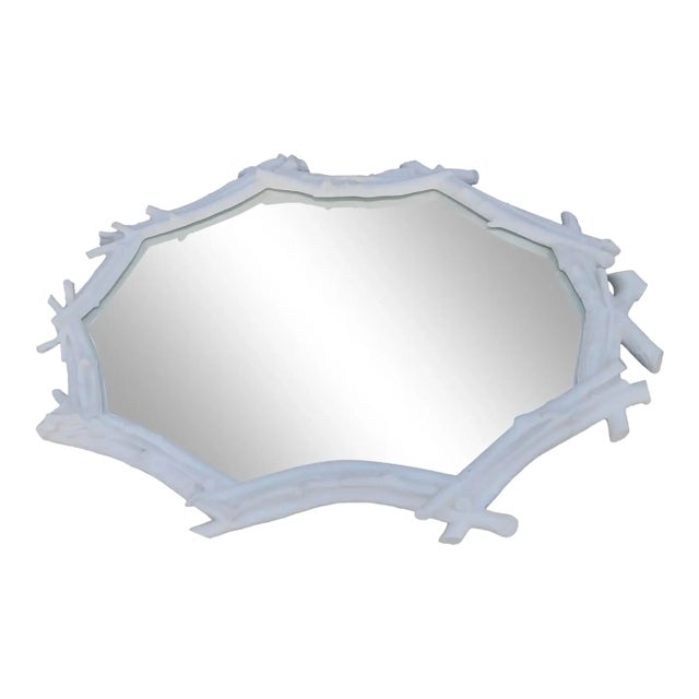 1960s Sirmos White Faux Bamboo Mirror For Sale