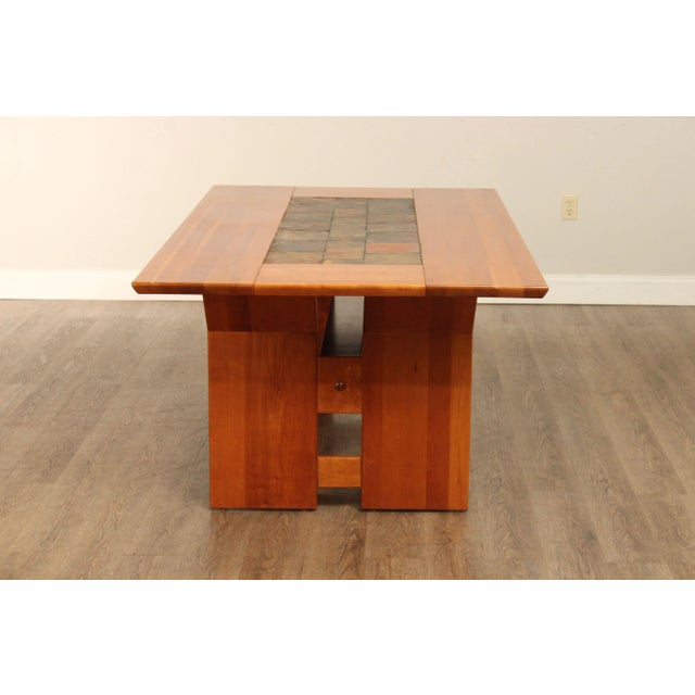 Studio Custom Crafted Slate Top Cherry Trestle Dining Table For Sale - Image 12 of 13