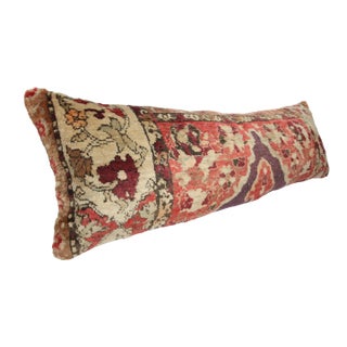 Vintage Handwoven Oushak Lumbar Rug Pillow Cushion Cover -16'' X 47'' For Sale