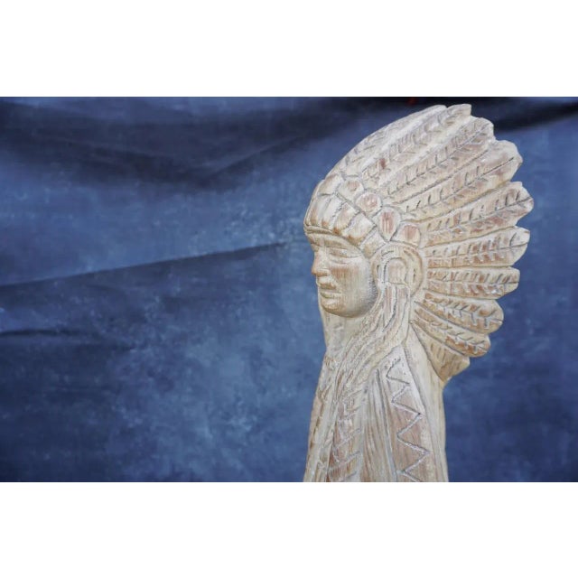 Wood Mid 20th Century Monumental Hand-Carved Indian Chief Figure For Sale - Image 7 of 12