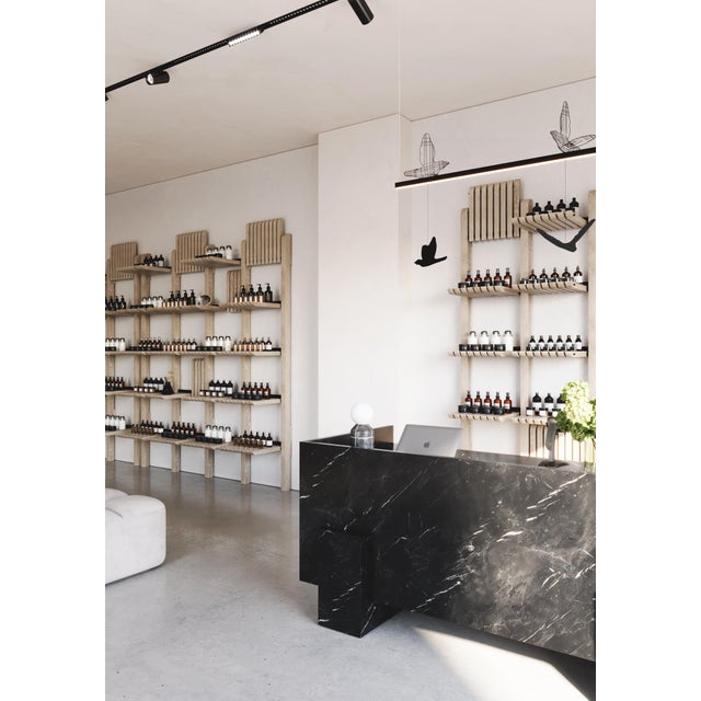 Wood Modern Shelving System Handcrafted Honey Stained Wood on the Steel Frame Modular Shelves 500 Mm For Sale - Image 7 of 16