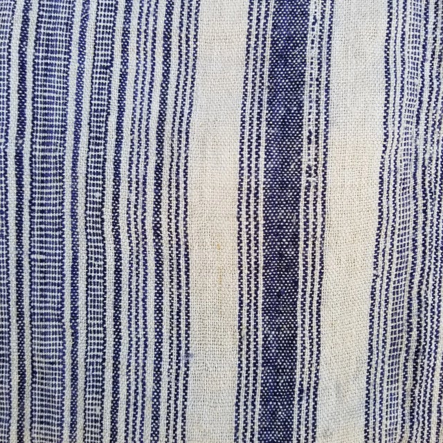 Tribal 1990s Hand Woven Indigo Stripe Throw For Sale - Image 3 of 7