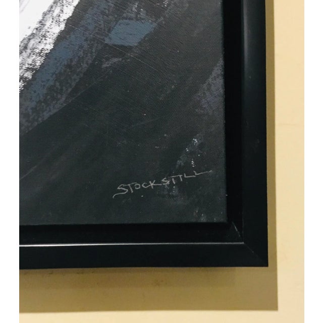 Stylish Modern Abstract Giclee on Canvas Print, black wood custom floater frame, showroom floor sample