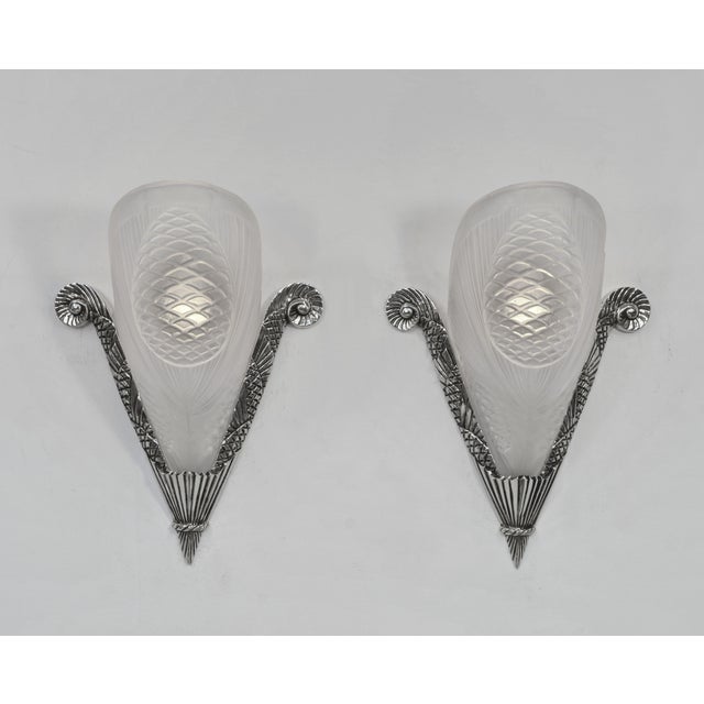 David Gueron Degue 1930s French Art Deco Wall Sconces by Degue & Louis Vandamme France - a Pair For Sale - Image 4 of 13