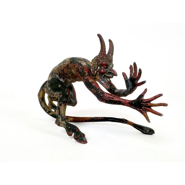 Cold Polychromed Bronze Mephisto Figurine attributed to Franz Xaver Bergmann, Austria, 1900s For Sale - Image 3 of 11