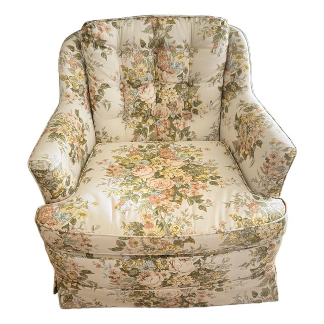 Vintage Floral Upholstered Club Chair With Skirted Base, C. 1970s–1980s For Sale