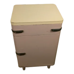 Machine Age Norman Bel Geddes Royal Chrome Steel Industrial Bedside Cabinet Hospital Dusty Pink
