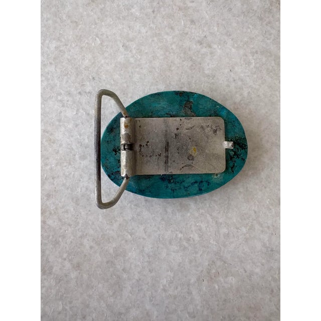Vintage Solid Turquoise Belt Buckle For Sale - Image 4 of 5