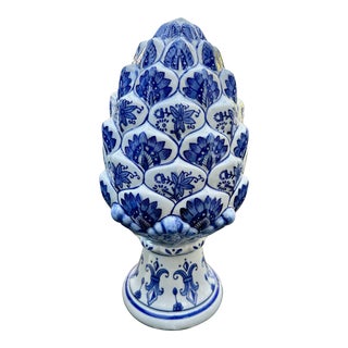 Blue & White Pinecone Finial Object For Sale