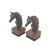 A pair of stunning bronze look resin horse bust bookends on teak and black bases. Signed Jo Stafford with a copyright mark...