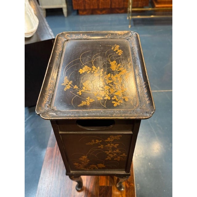 Traditional Petite Italian Black Cabinet With Hand Painted Chinoiserie Design For Sale - Image 3 of 5