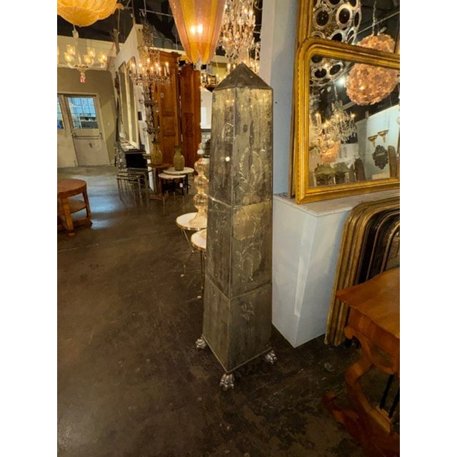 Mid 20th Century Large Vintage Italian Venetian Etched Glass Obelisk For Sale - Image 5 of 5