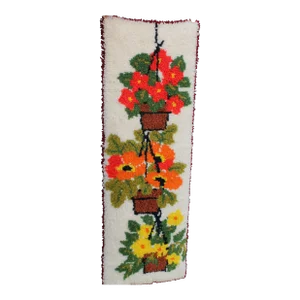 1960sVintage Latchooked Yarn Art Potted Flowers