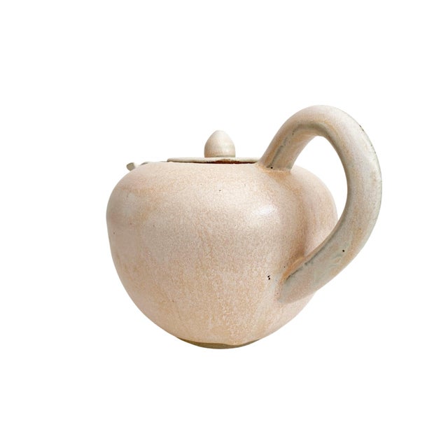 Vintage Handmade Stoneware Glazed Artisan Signed Pink Tea Pot For Sale - Image 4 of 8