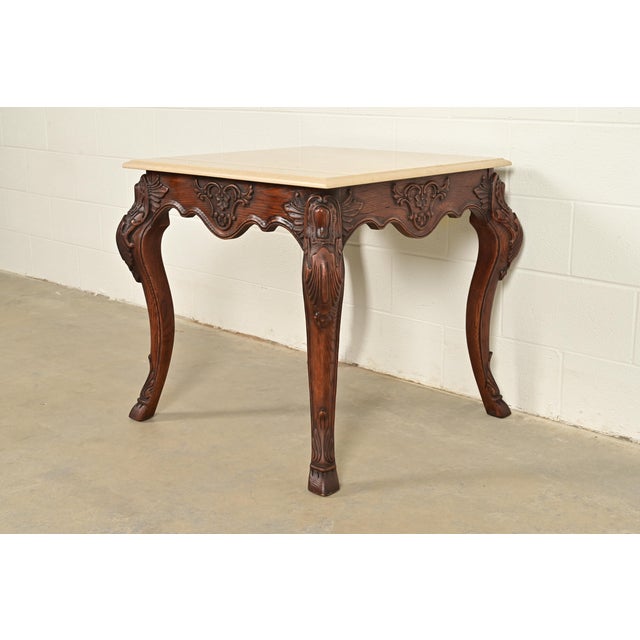Ralph Lauren French Rococo Louis XV Carved Oak Marble Top Tea Table or Center Table For Sale - Image 10 of 10