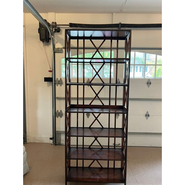 This handsome chippendale style shelf is a wonderful accent to any room. The rich patina of the wood is a warm brown....